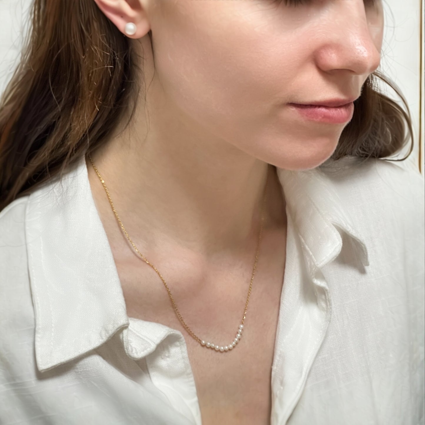 極小3mmパール スマイルネックレス 14KGF / 日本製ハンドメイド
